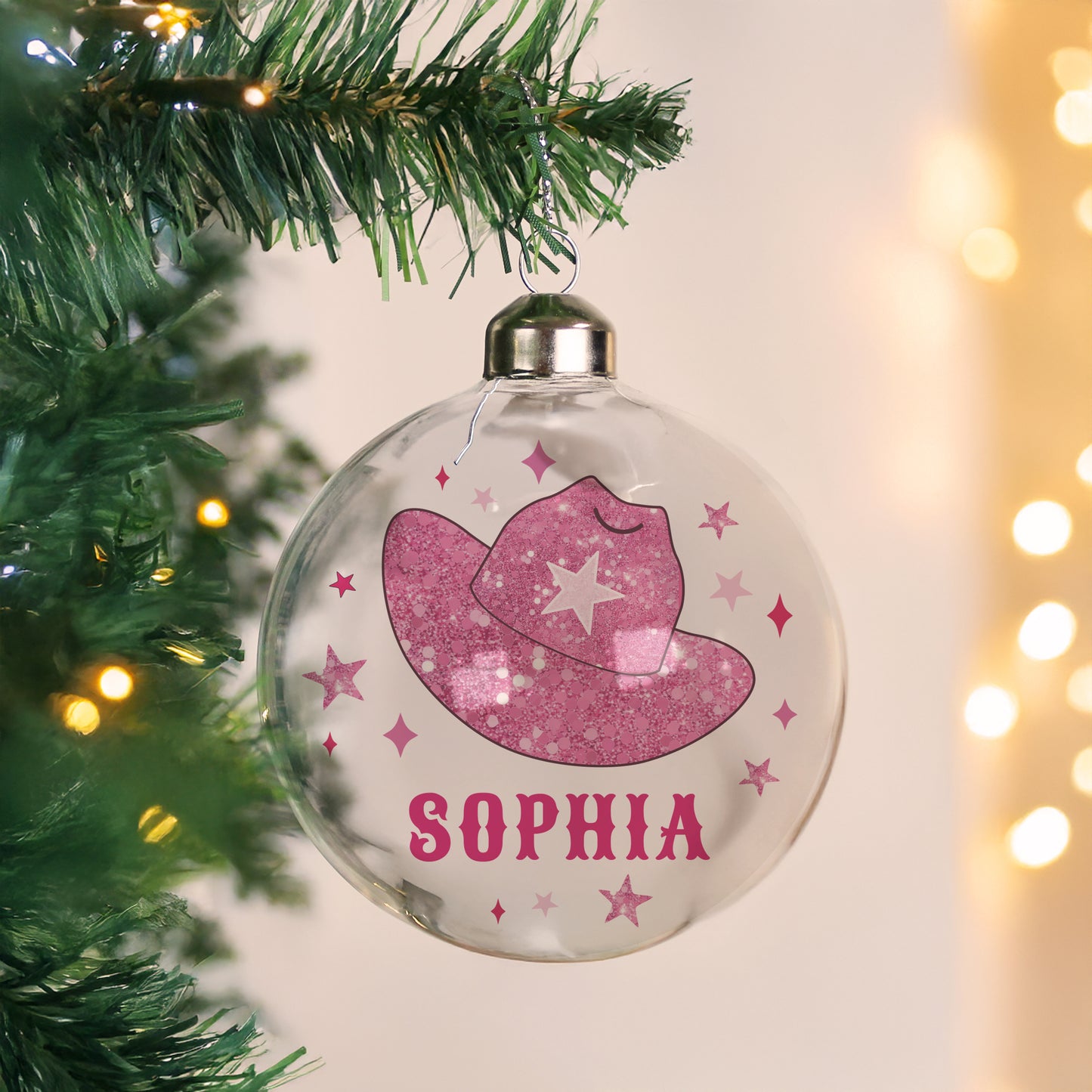 Personalised Cowgirl Hat Christmas Bauble – Unique Christmas Tree Gift