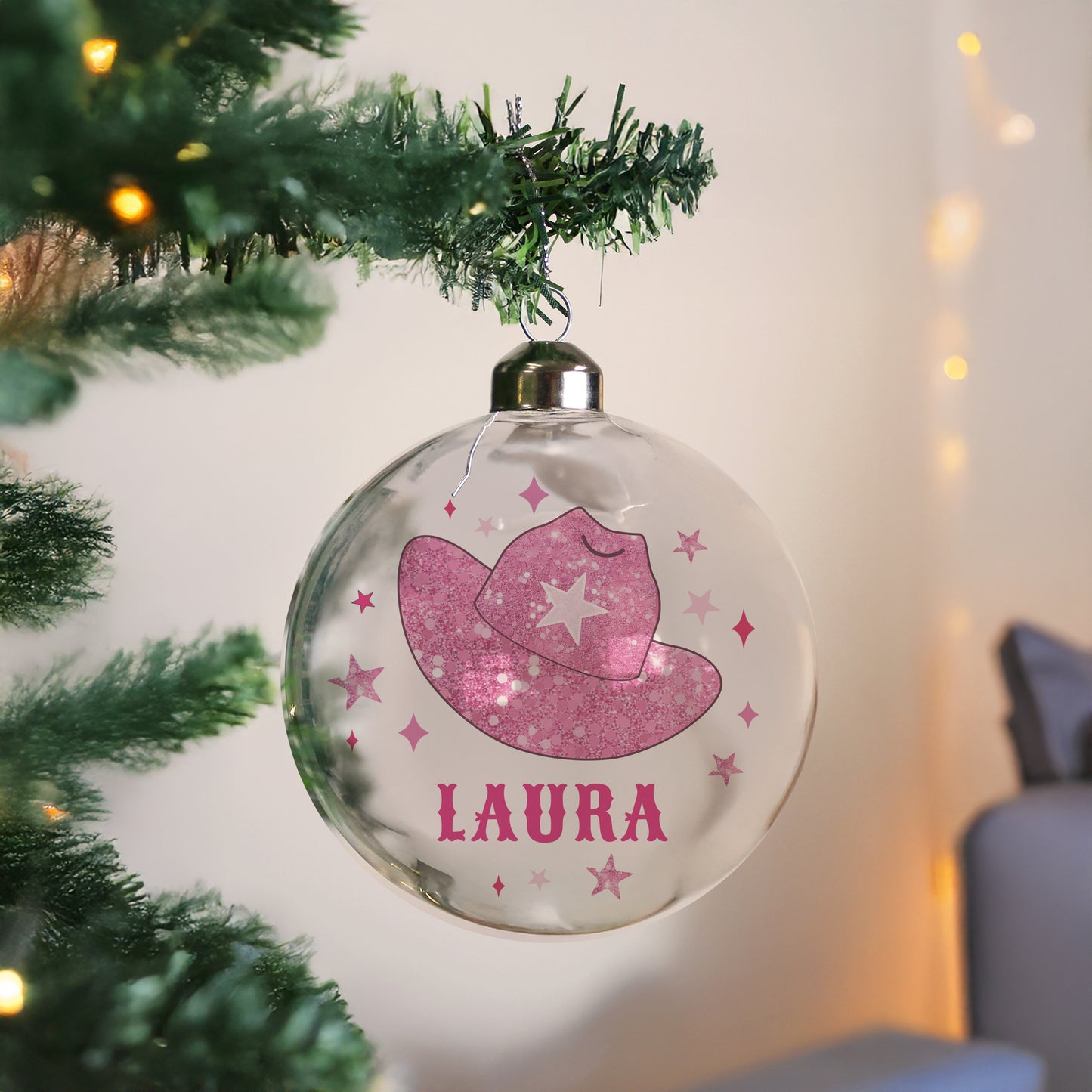 Personalised Cowgirl Hat Christmas Bauble – Unique Christmas Tree Gift - image 3