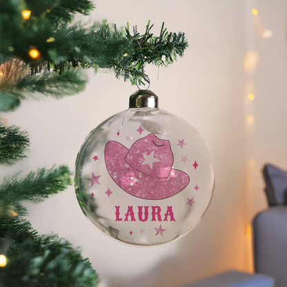 Personalised Cowgirl Hat Christmas Bauble – Unique Christmas Tree Gift - image 3
