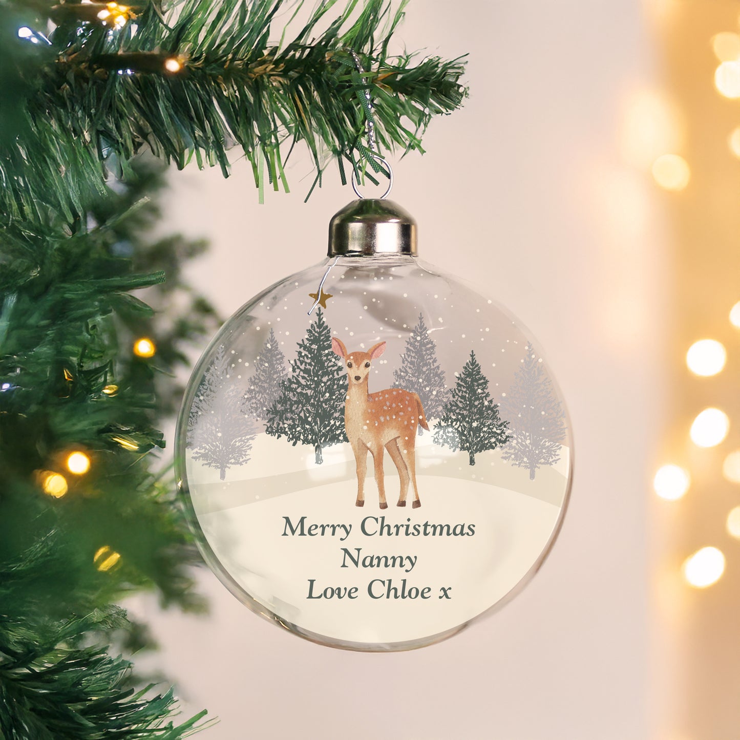 Personalised Christmas Deer Glass Bauble – Christmas Tree Keepsake Gift