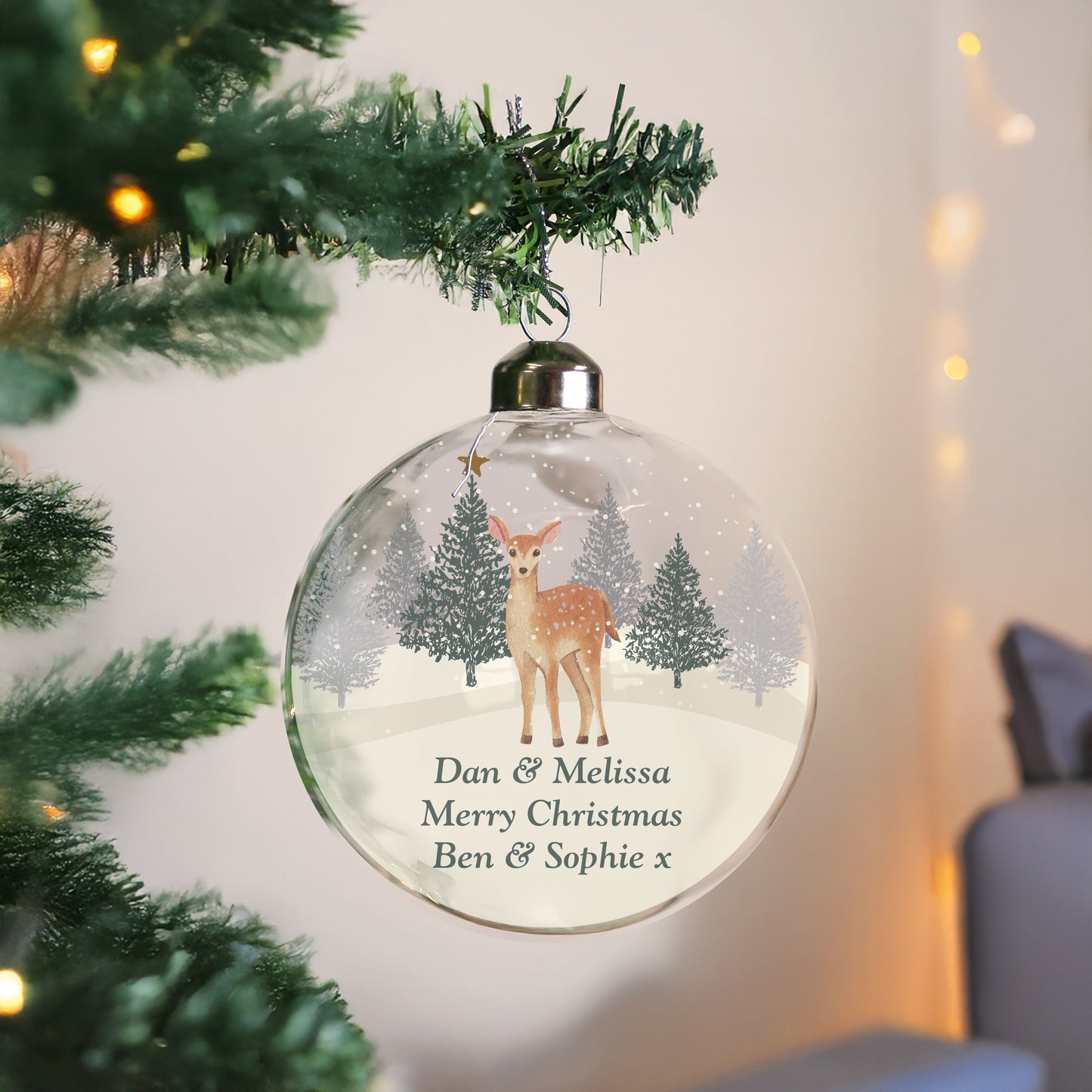 Personalised Christmas Deer Glass Bauble – Christmas Tree Keepsake Gift - image 3