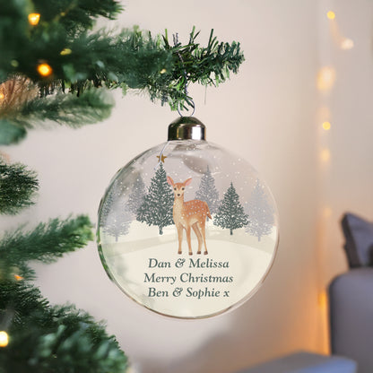 Personalised Christmas Deer Glass Bauble – Christmas Tree Keepsake Gift - image 3