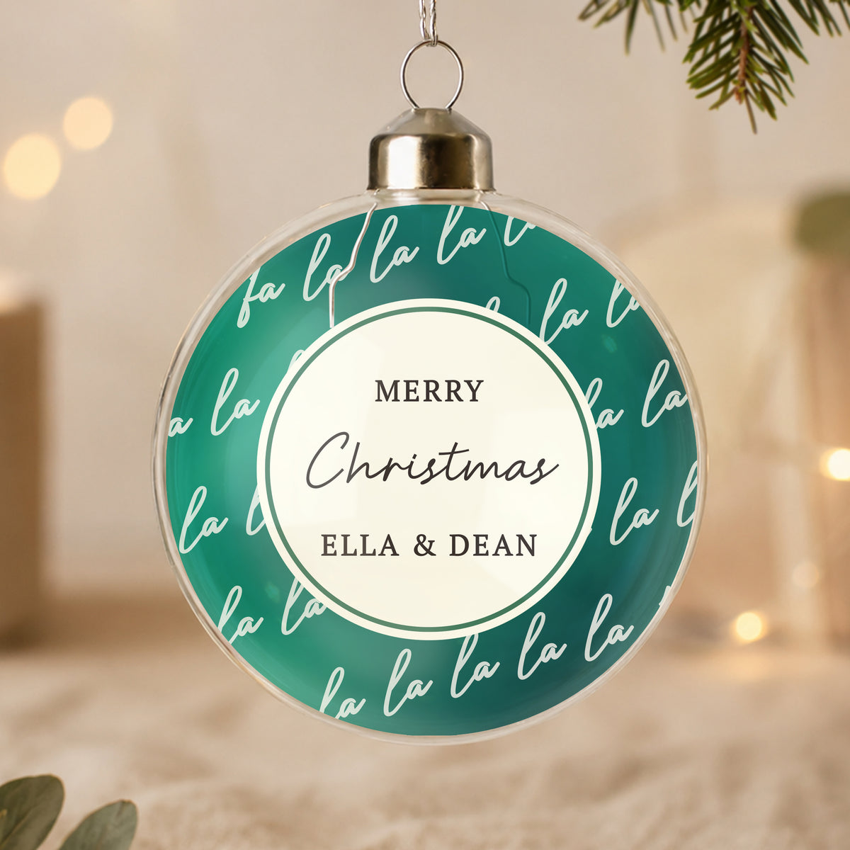 Personalised Fa La La Glass Bauble from Heartfelt Gifts