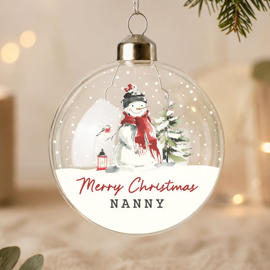 Personalised Traditional Snowman Glass Bauble from Heartfelt Gifts