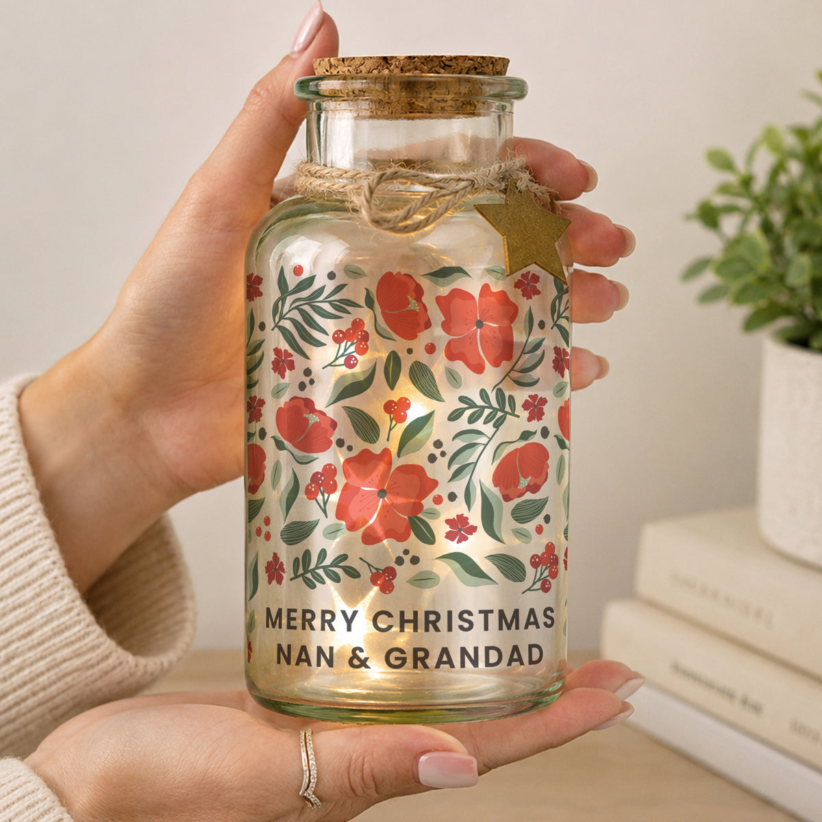 Personalised Poinsettia LED Glass Jar from Heartfelt Gifts