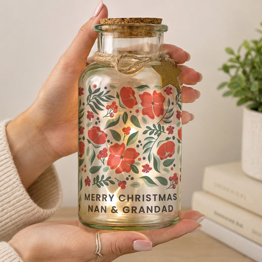 Personalised Poinsettia LED Glass Jar from Heartfelt Gifts