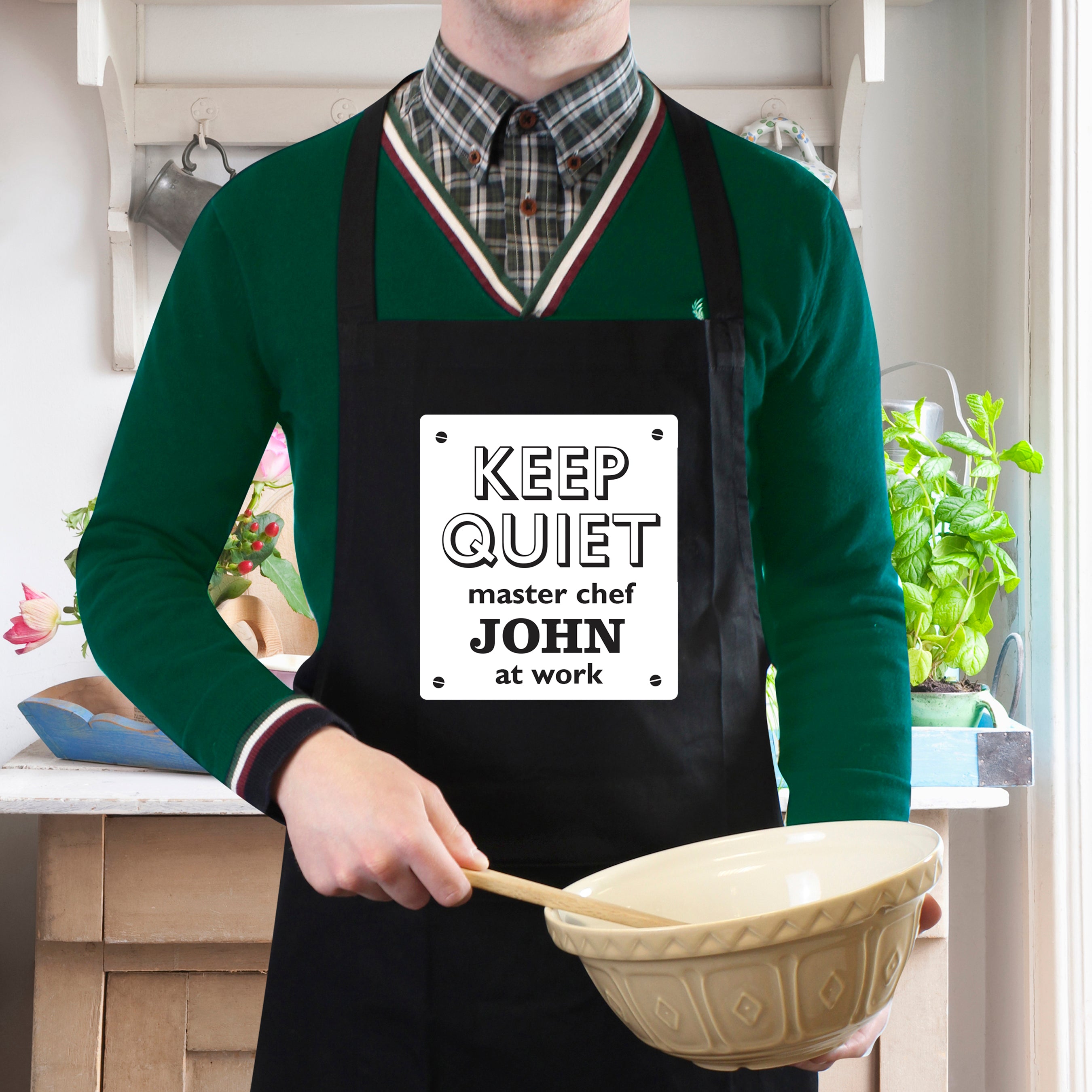 Personalised Keep Quiet Black Apron from Heartfelt Gifts