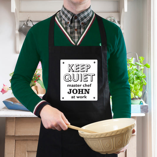 Personalised Keep Quiet Black Apron from Heartfelt Gifts