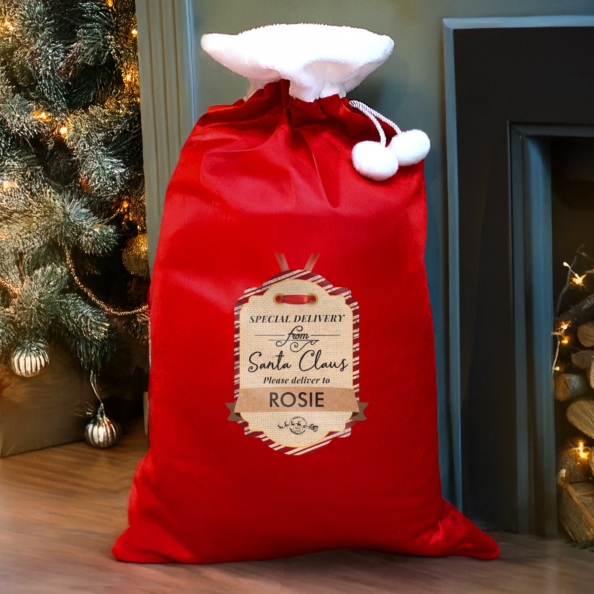 Personalised Special Delivery Luxury Pom Pom Red Sack - image 2