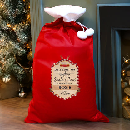 Personalised Special Delivery Luxury Pom Pom Red Sack - image 2