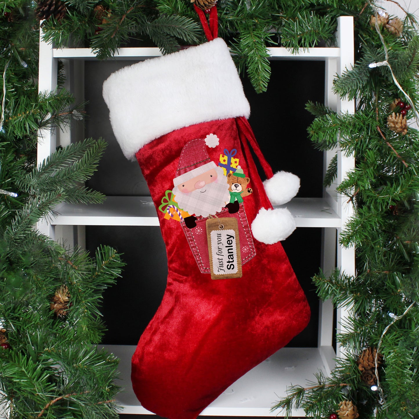 Personalised Santa Claus Luxury Red Stocking from Heartfelt Gifts