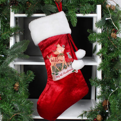 Personalised Festive Fawn Luxury Red Stocking from Heartfelt Gifts