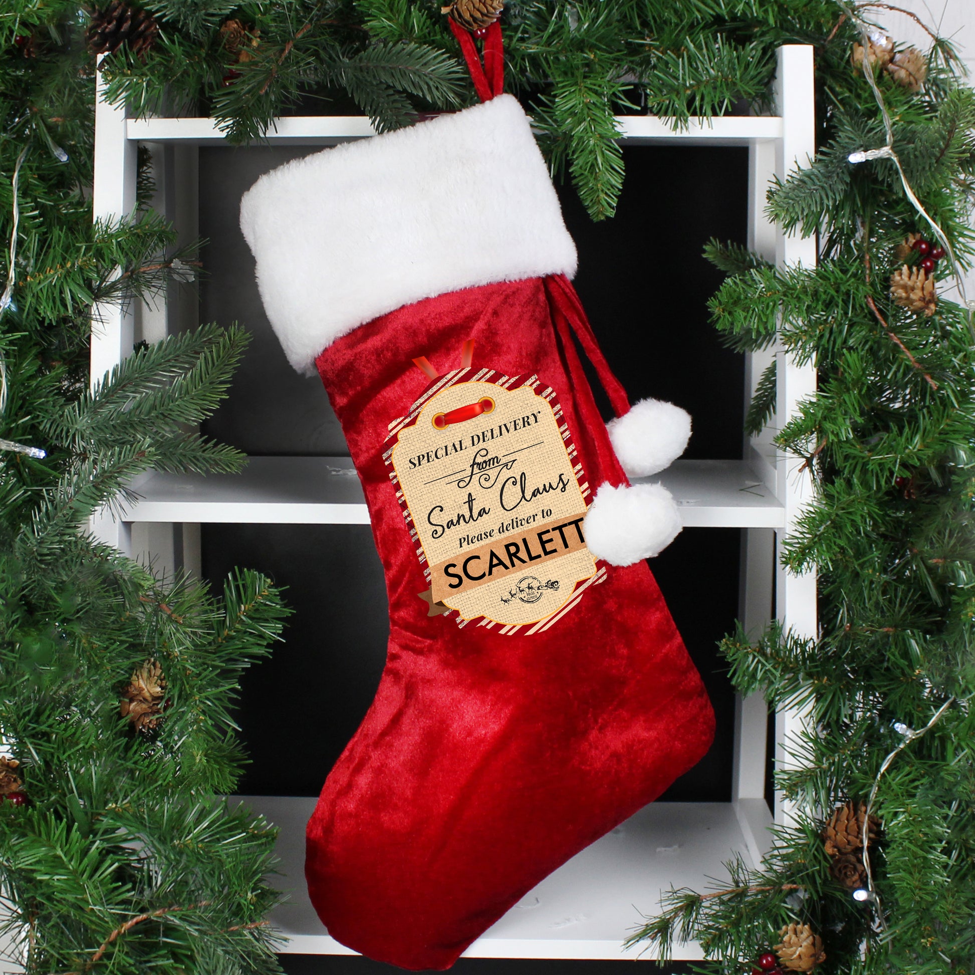Personalised Special Delivery Luxury Red Stocking from Heartfelt Gifts