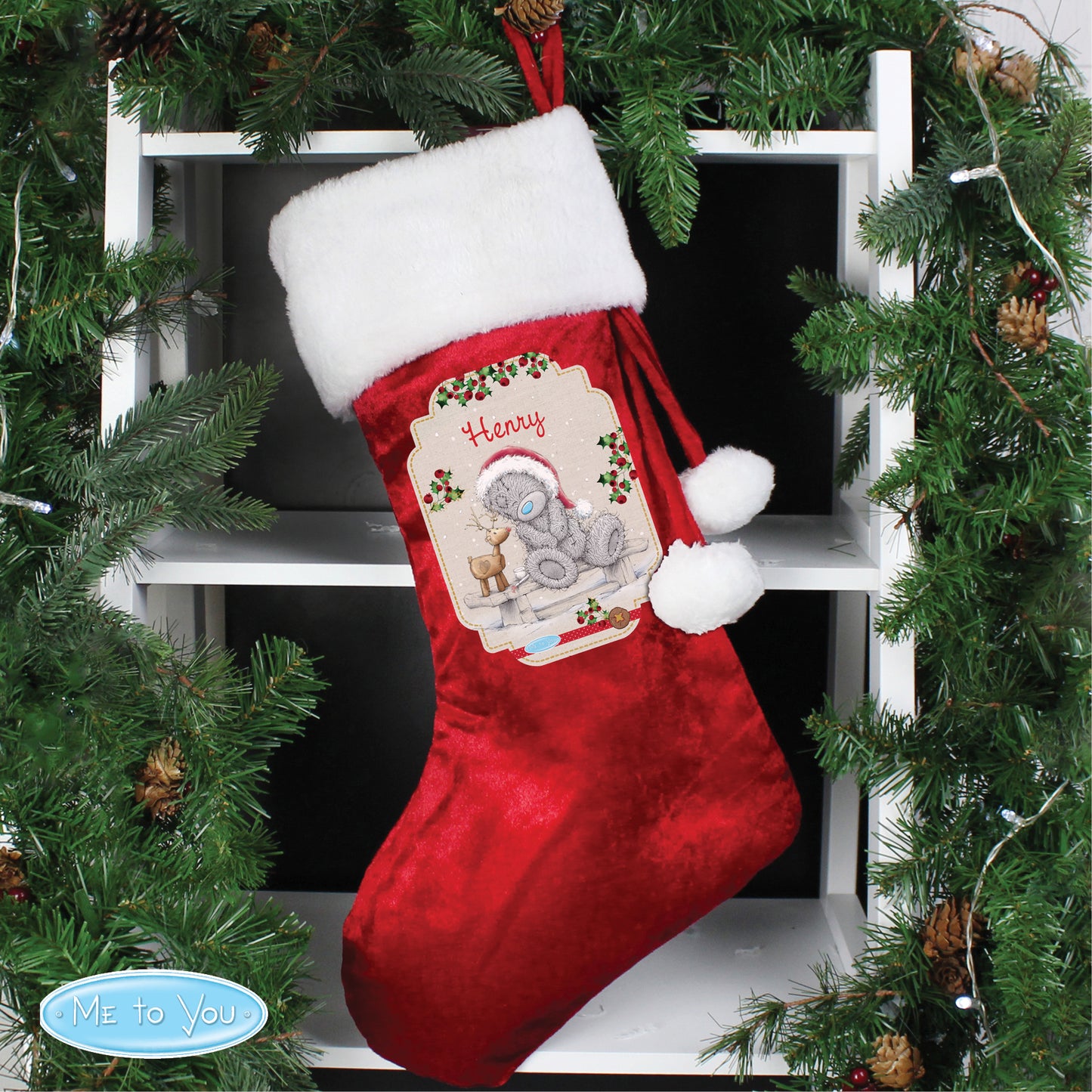 Personalised Me to You Reindeer Luxury Red Stocking from Heartfelt Gifts