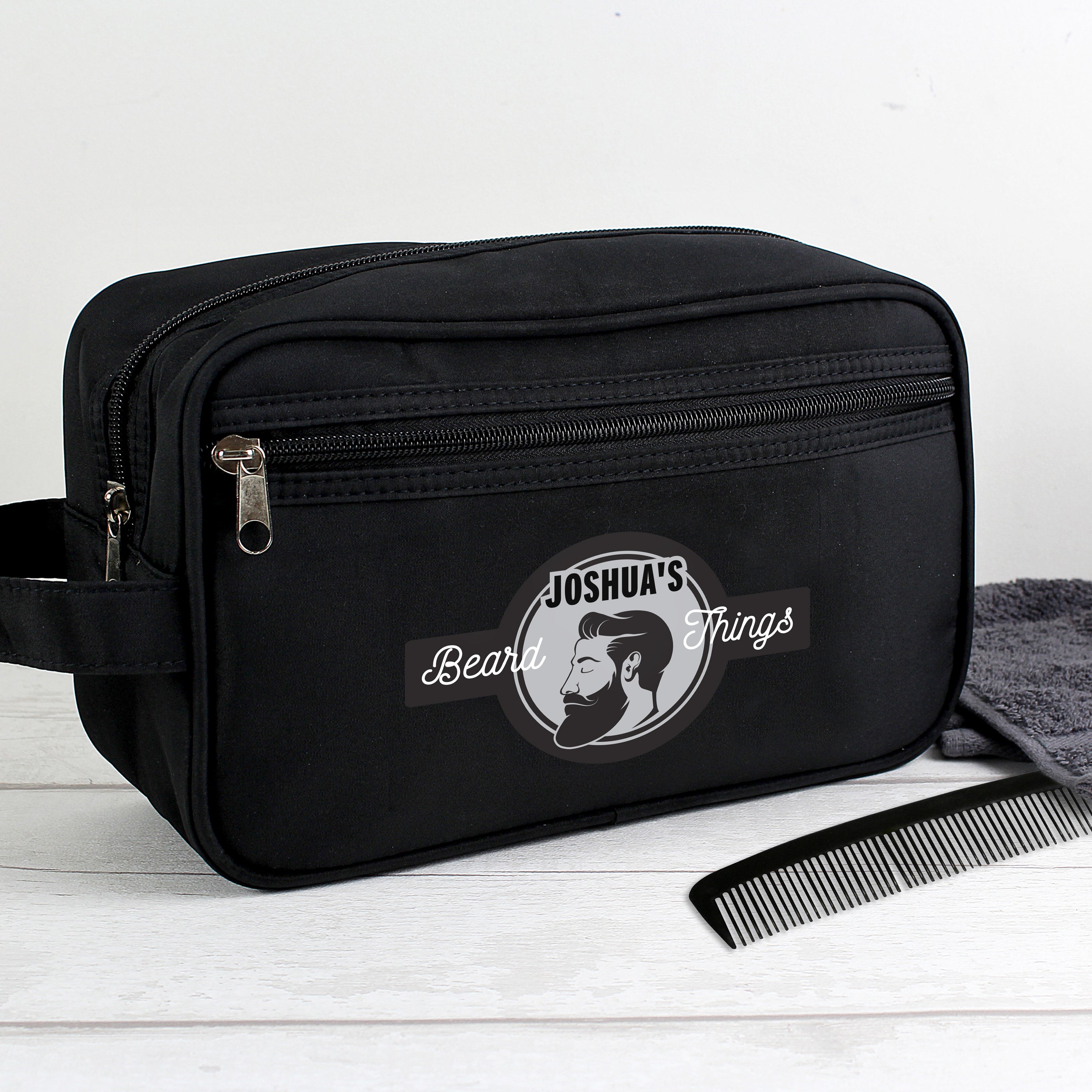 Personalised Beard Things Black Toiletry Bag from Heartfelt Gifts