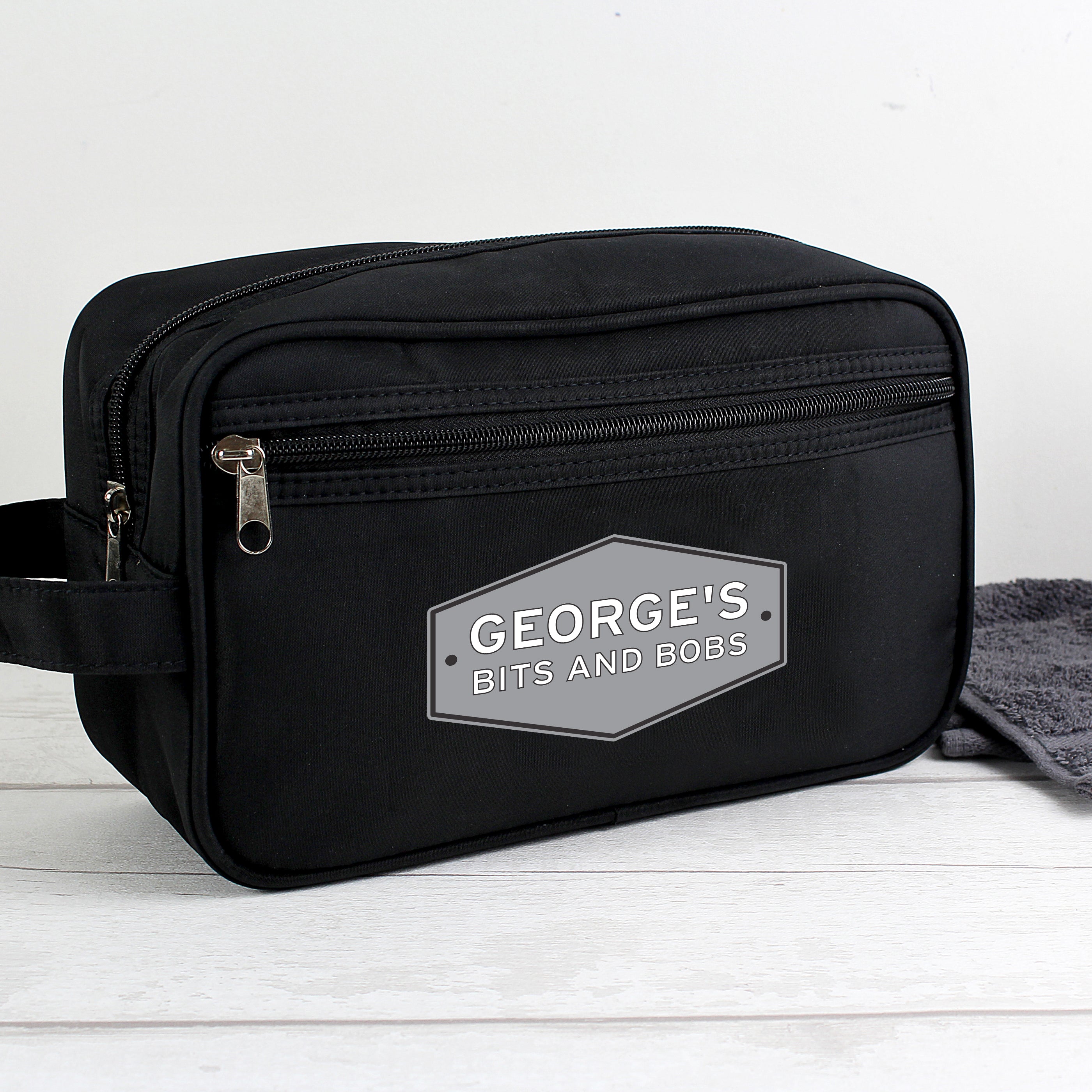 Personalised Plaque Black Toiletry Bag from Heartfelt Gifts