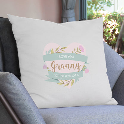 Personalised Floral Heart Mothers Day Cream Cushion from Heartfelt Gifts