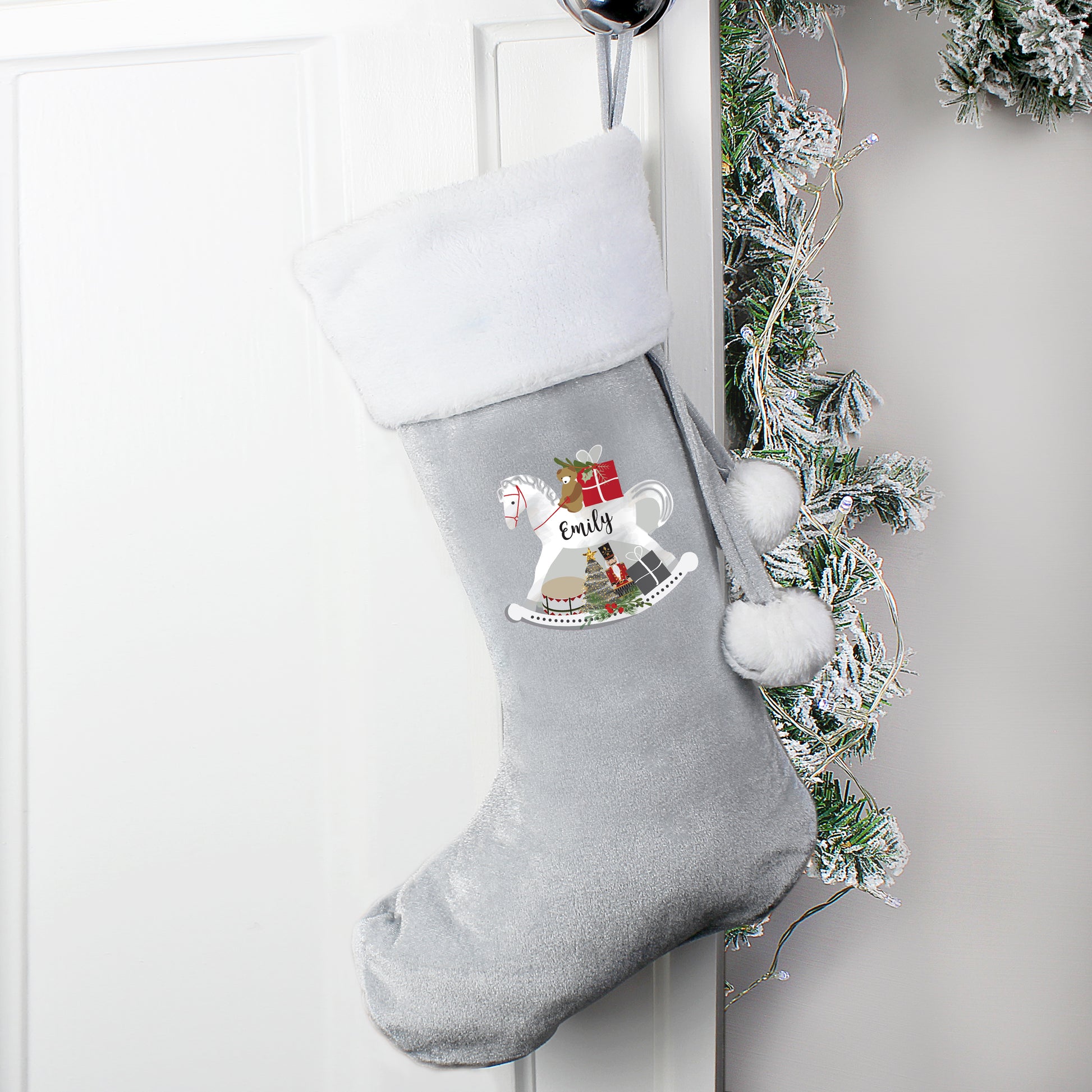 Personalised Rocking Horse Luxury Silver Grey Stocking - image 2