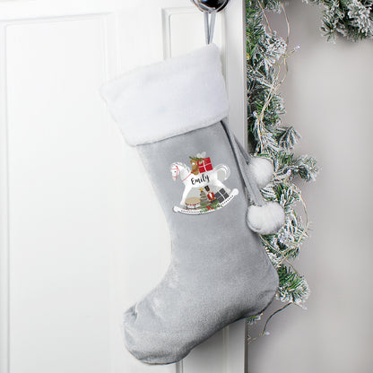 Personalised Rocking Horse Luxury Silver Grey Stocking - image 2