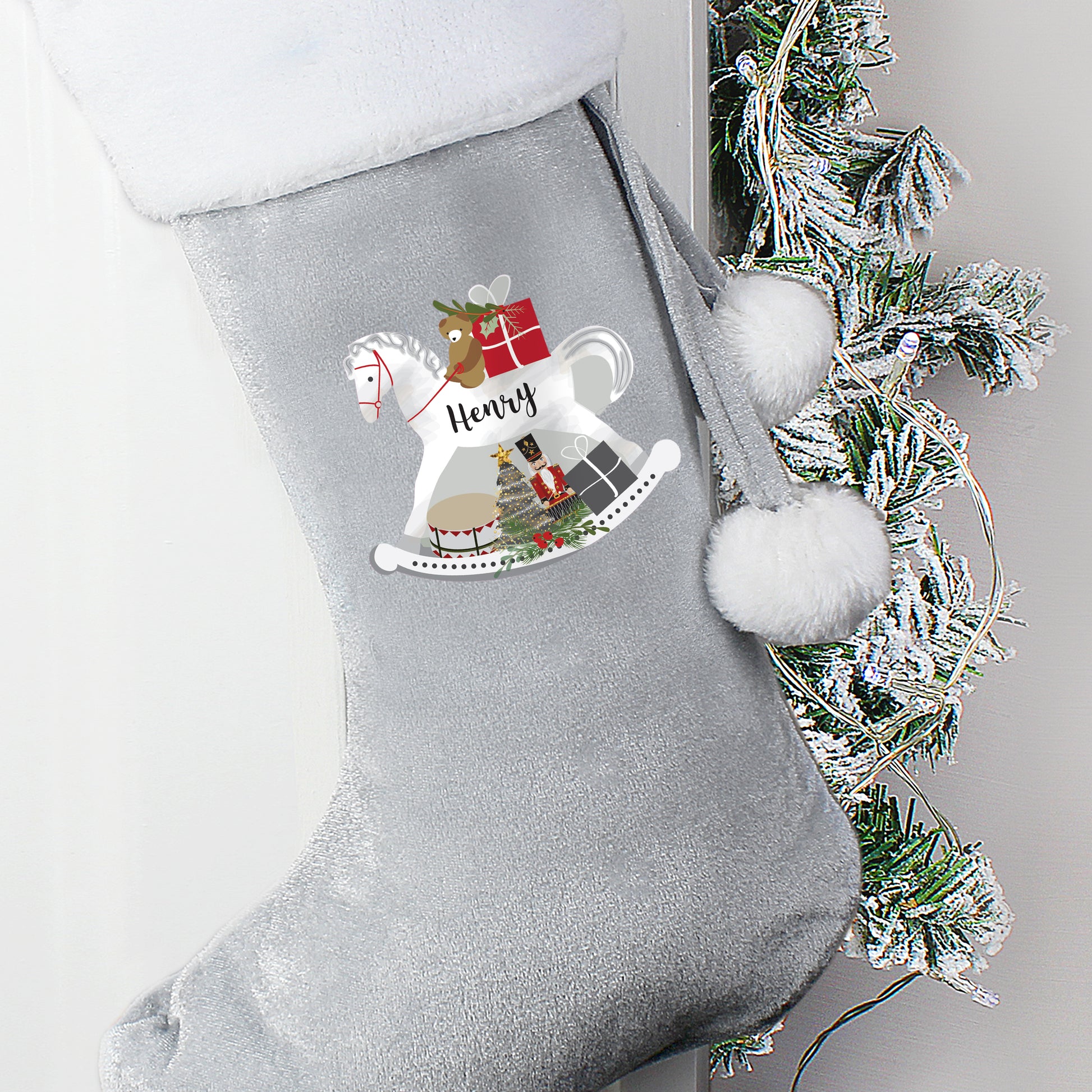 Personalised Rocking Horse Luxury Silver Grey Stocking - image 3