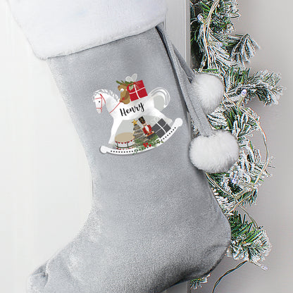 Personalised Rocking Horse Luxury Silver Grey Stocking - image 3