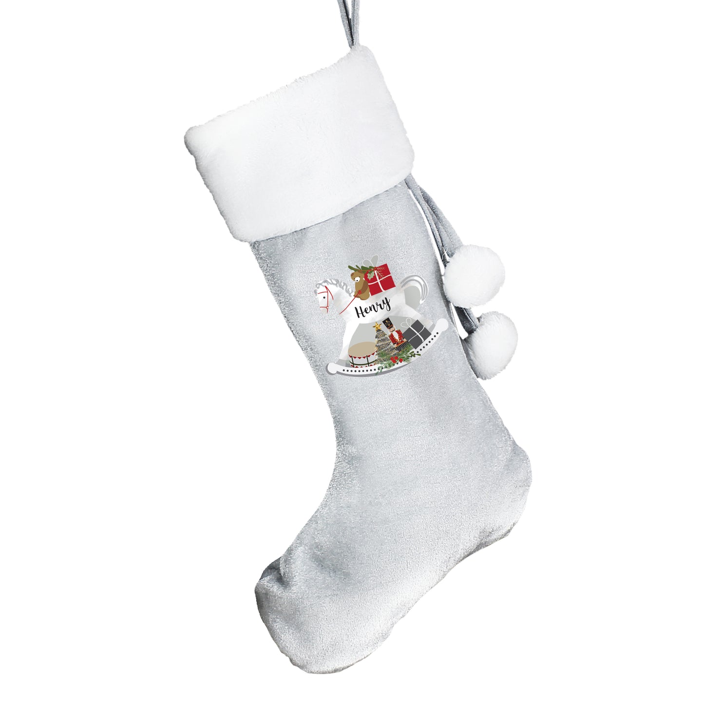 Personalised Rocking Horse Luxury Silver Grey Stocking - image 4