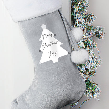 Personalised Christmas Tree Luxury Silver Grey Stocking - image 3