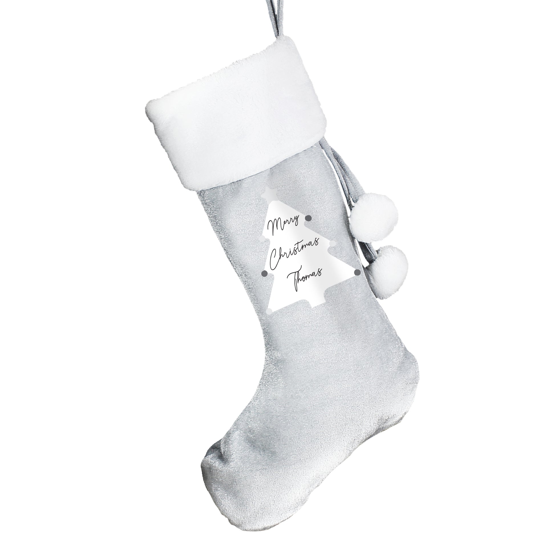 Personalised Christmas Tree Luxury Silver Grey Stocking - image 4
