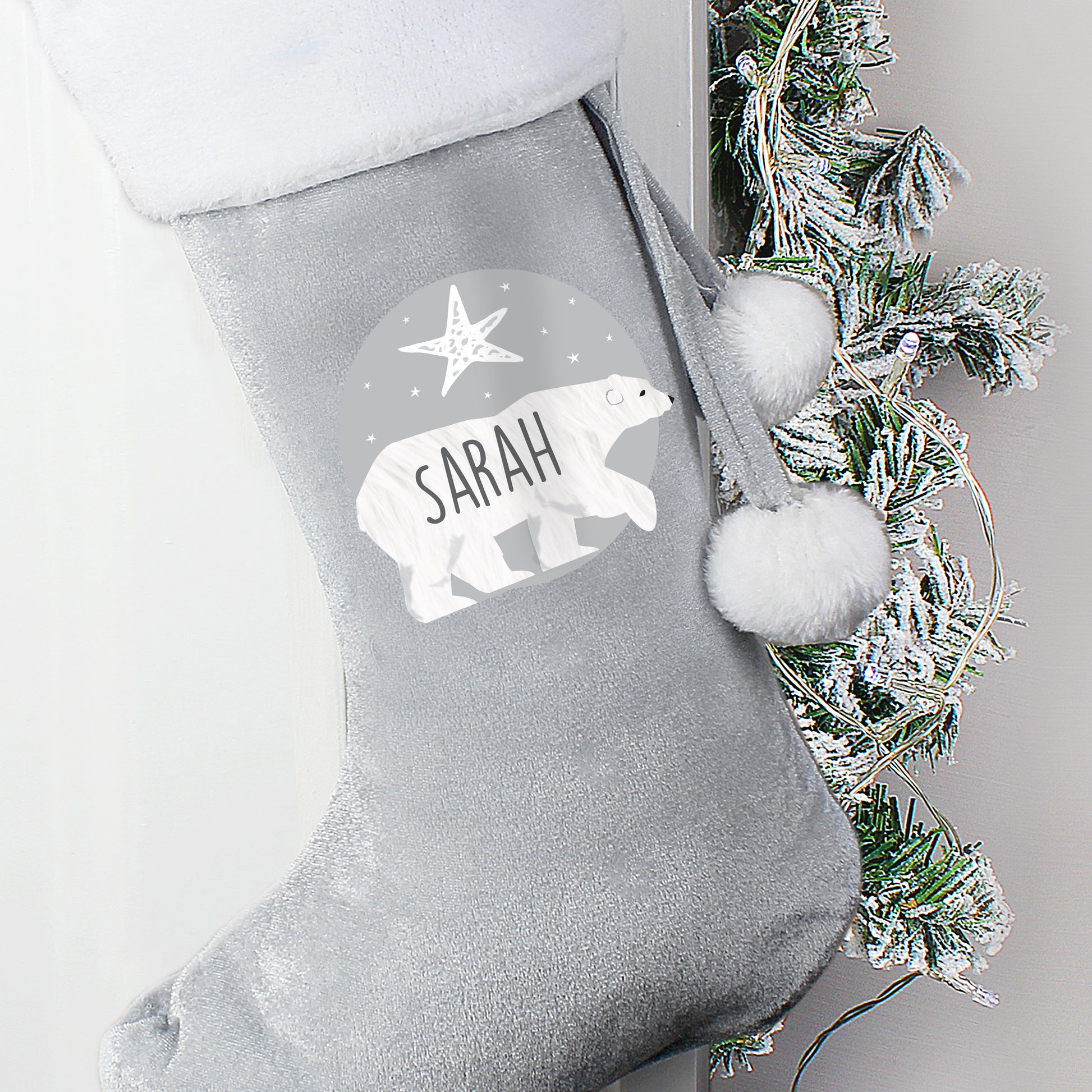 Personalised Polar Bear Luxury Silver Grey Stocking - image 2