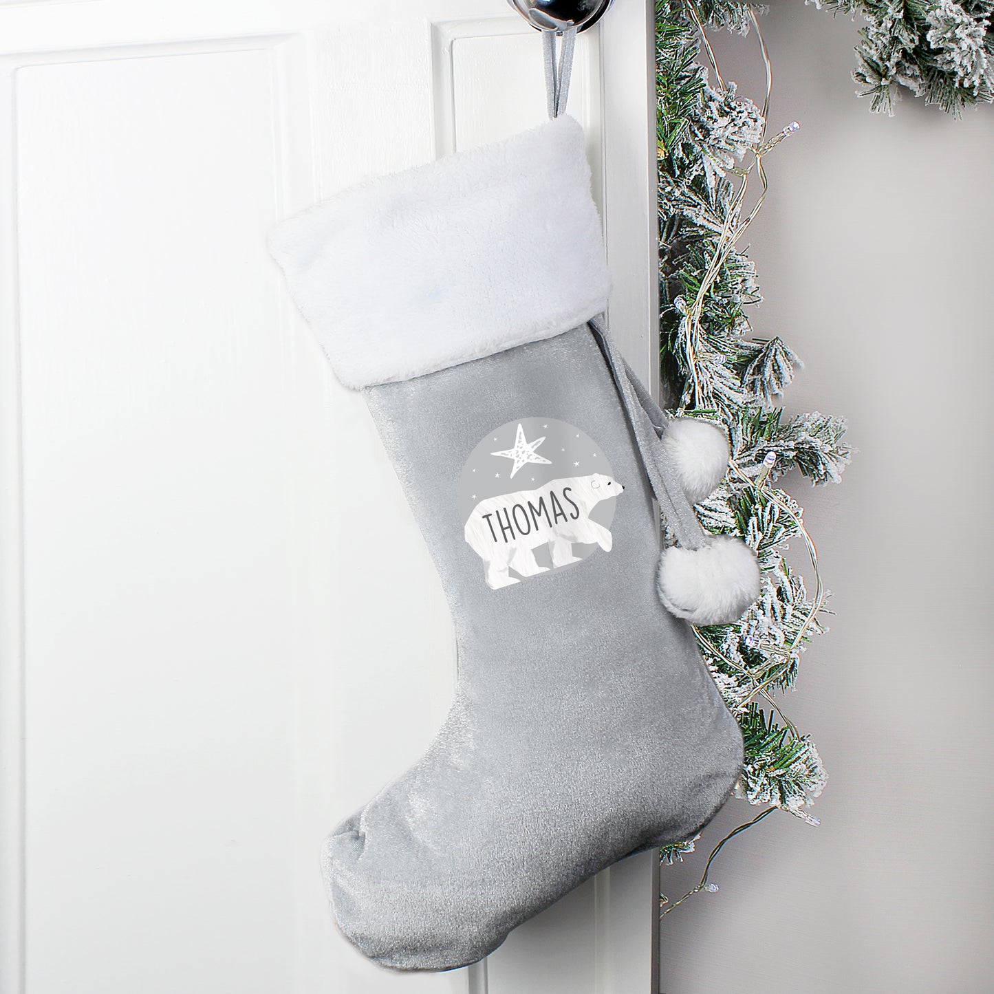 Personalised Polar Bear Luxury Silver Grey Stocking - image 3