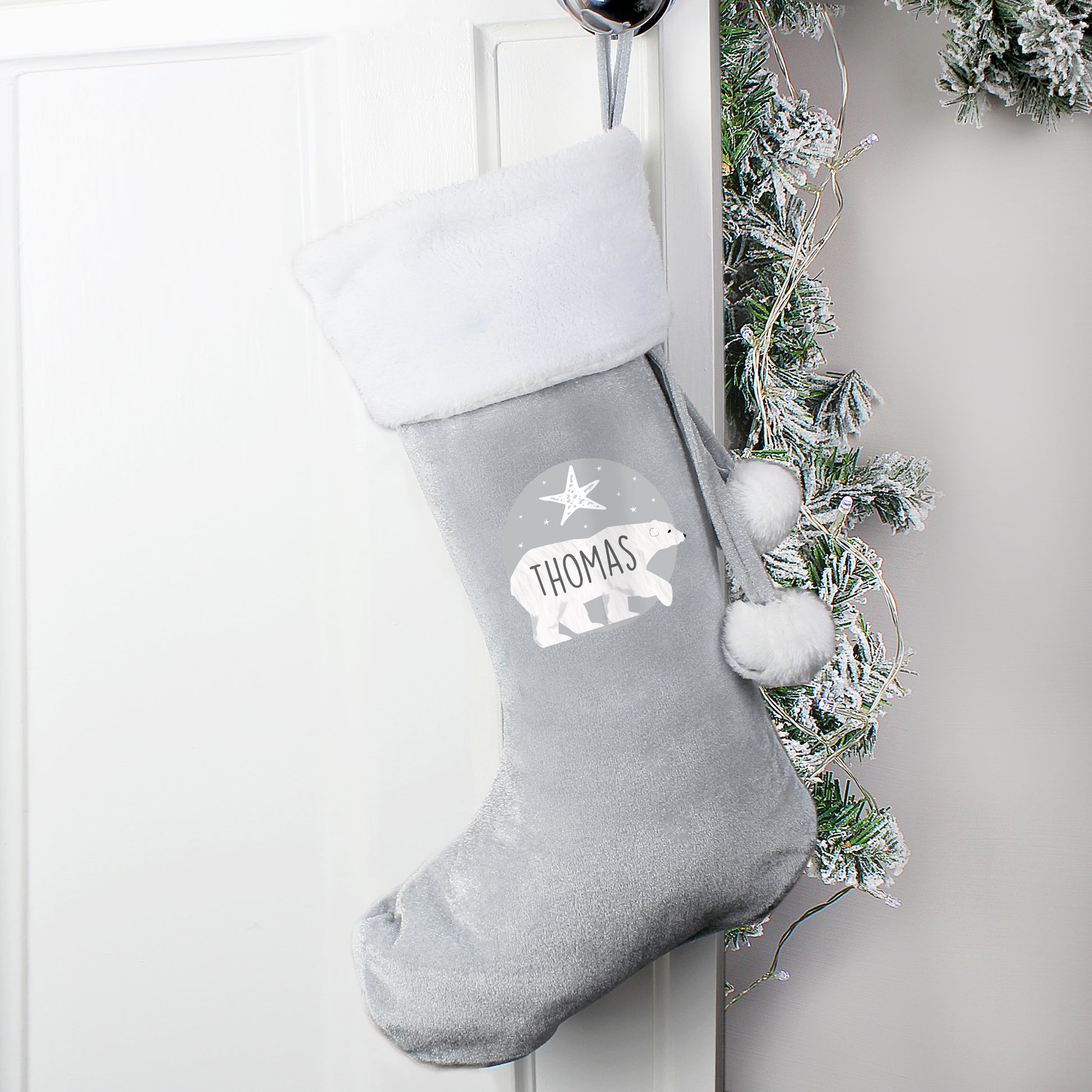 Personalised Polar Bear Luxury Silver Grey Stocking - image 3