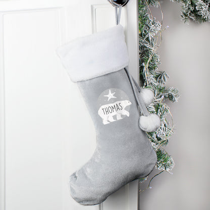 Personalised Polar Bear Luxury Silver Grey Stocking - image 3