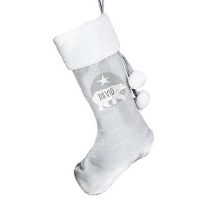 Personalised Polar Bear Luxury Silver Grey Stocking - image 5