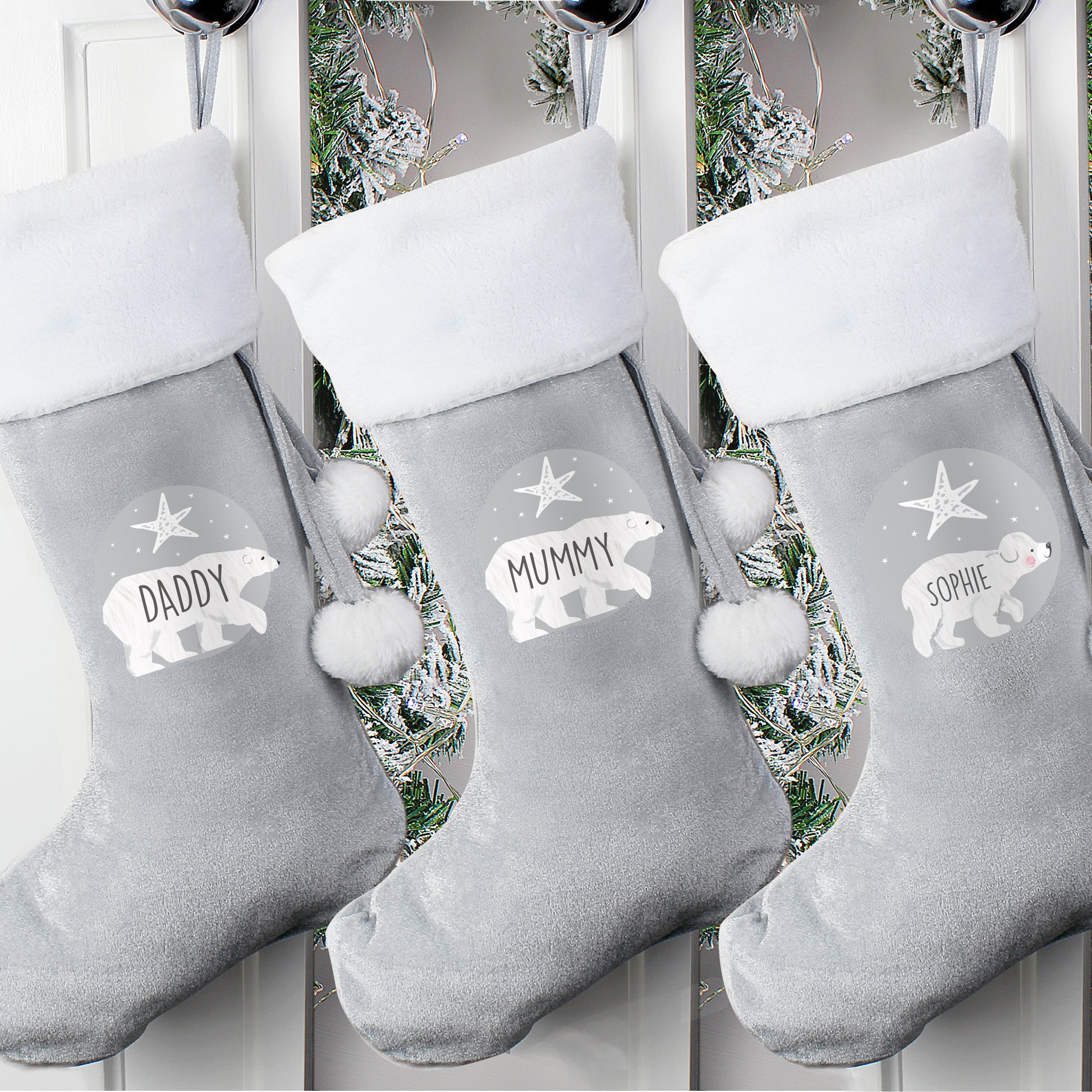 Personalised Polar Bear Luxury Silver Grey Stocking - image 6