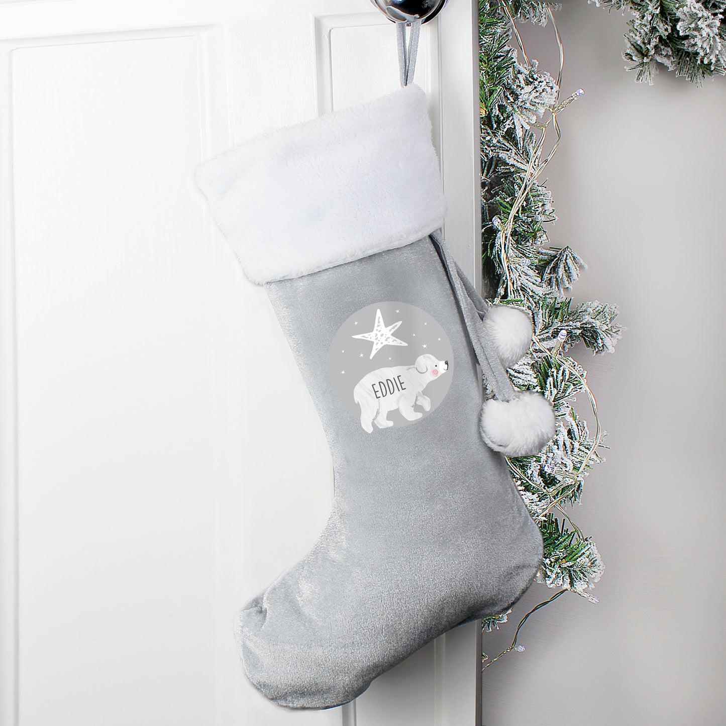 Personalised Baby Polar Bear Luxury Silver Grey Stocking - image 2