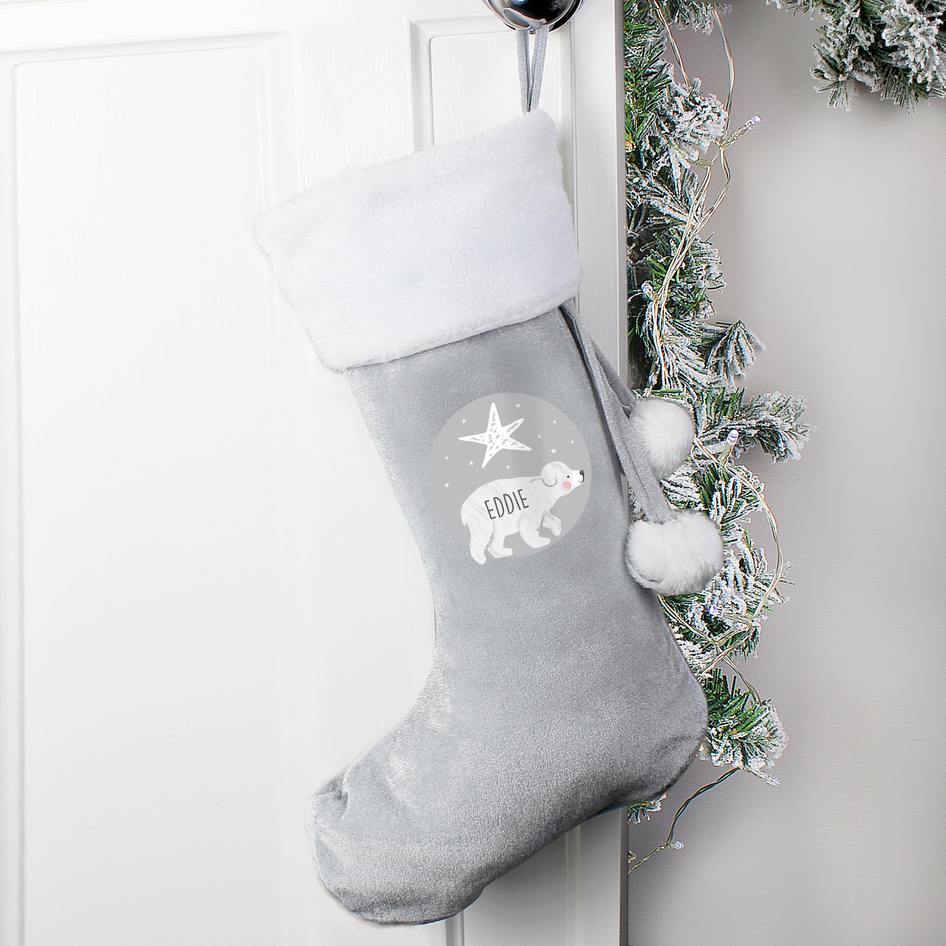 Personalised Baby Polar Bear Luxury Silver Grey Stocking - image 2