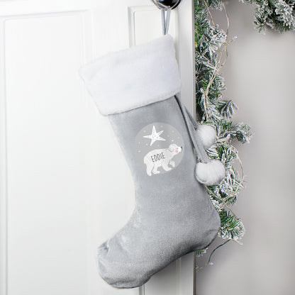 Personalised Baby Polar Bear Luxury Silver Grey Stocking - image 2