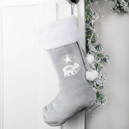 Personalised Baby Polar Bear Luxury Silver Grey Stocking - image 2