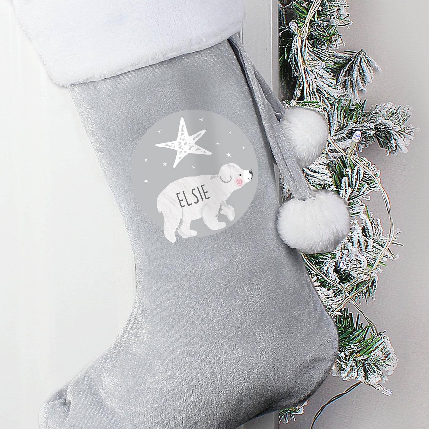 Personalised Baby Polar Bear Luxury Silver Grey Stocking - image 3