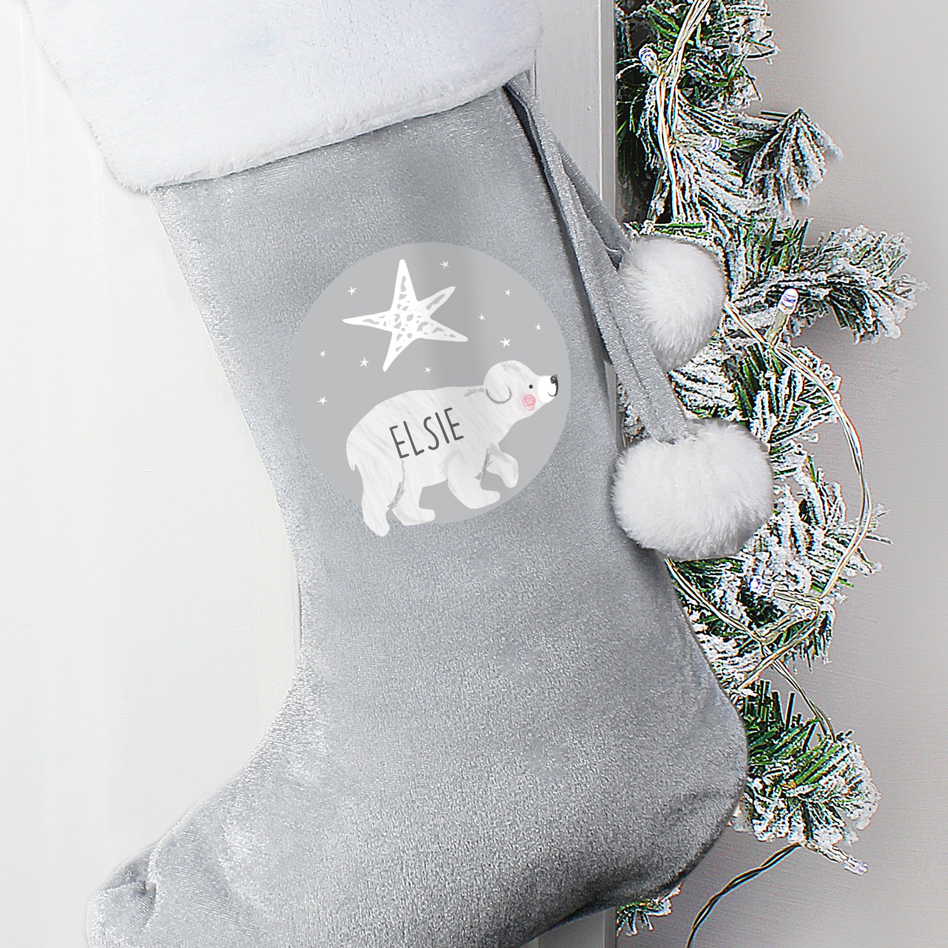 Personalised Baby Polar Bear Luxury Silver Grey Stocking - image 3