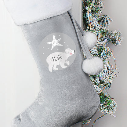 Personalised Baby Polar Bear Luxury Silver Grey Stocking - image 3