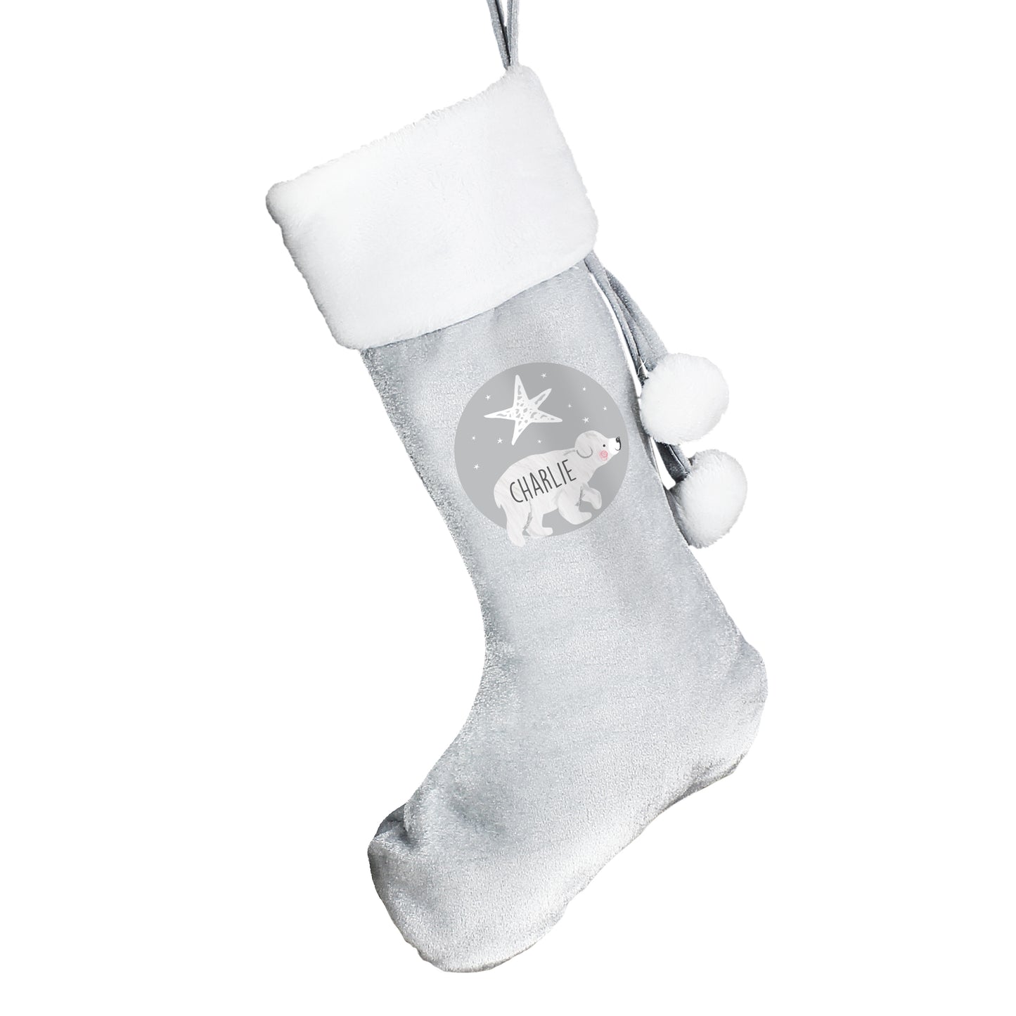 Personalised Baby Polar Bear Luxury Silver Grey Stocking - image 5