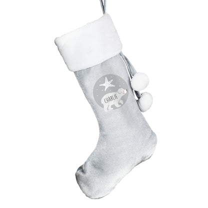 Personalised Baby Polar Bear Luxury Silver Grey Stocking - image 5