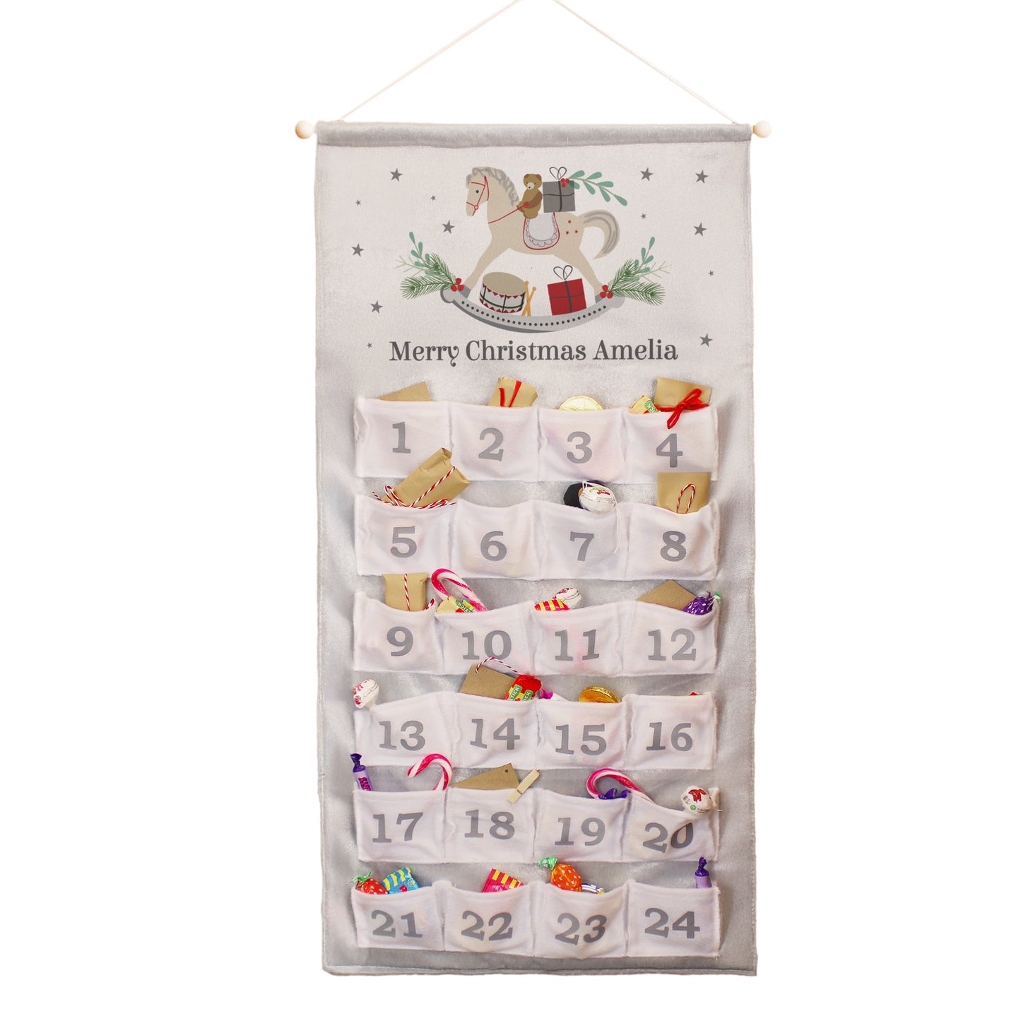 Personalised Rocking Horse Advent Calendar In Silver Grey - image 5
