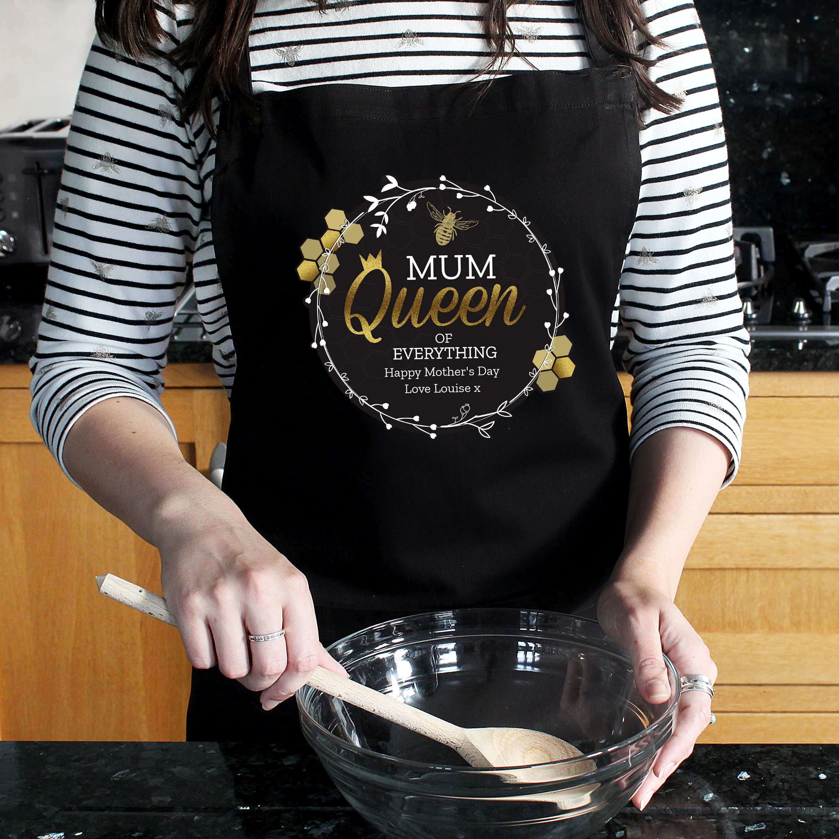 Personalised Queen Bee Black Apron from Heartfelt Gifts