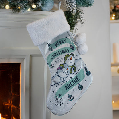 Personalised The Snowman and the Snowdog Luxury Silver Grey Stocking from Heartfelt Gifts