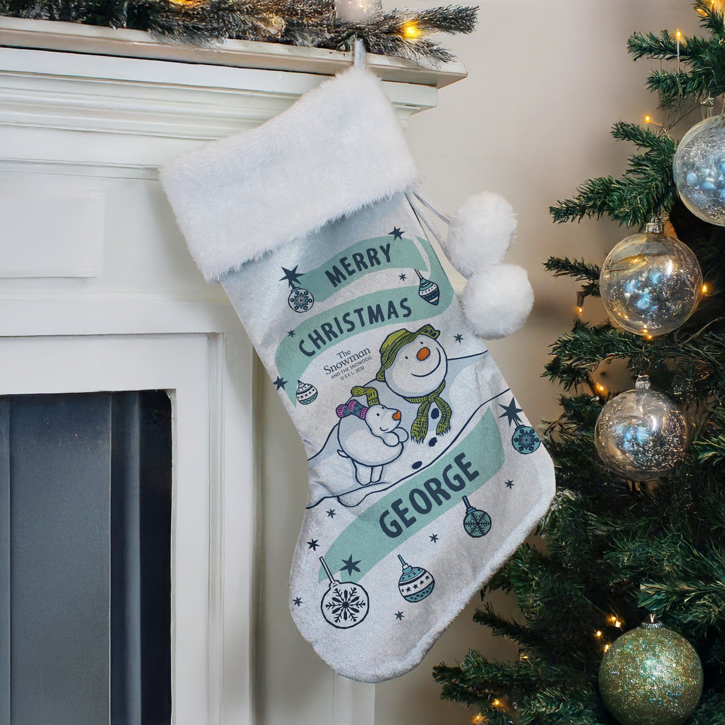 Personalised The Snowman and the Snowdog Luxury Silver Grey Stocking - image 3