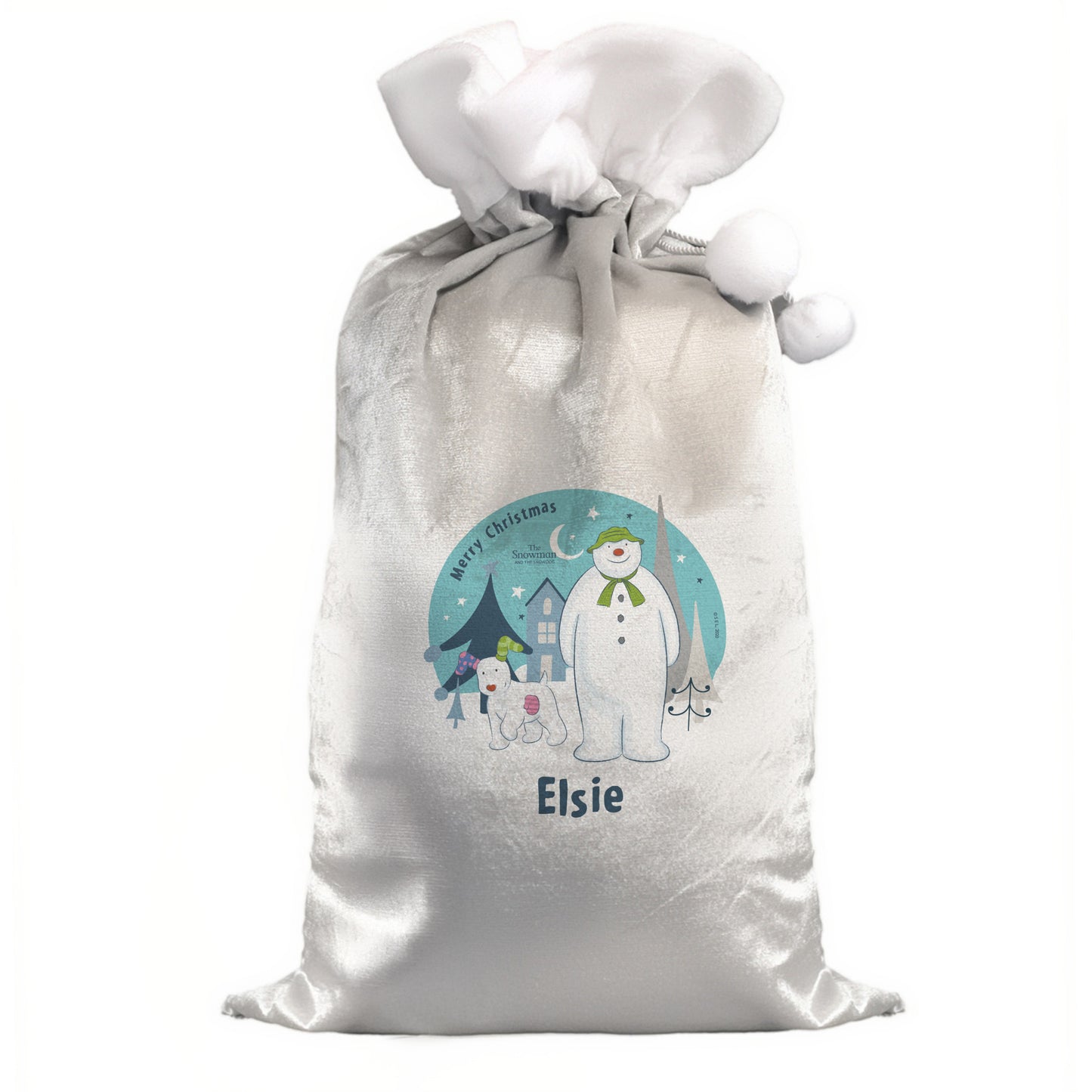 Personalised The Snowman and the Snowdog Luxury Silver Grey Pom Pom Sack - image 4