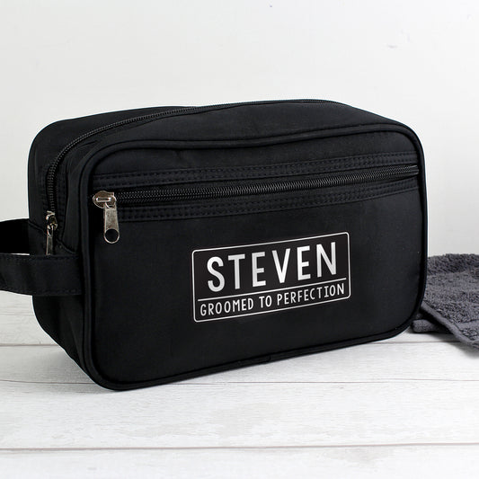 Personalised Free Text Black Toiletry Bag from Heartfelt Gifts