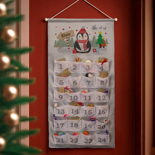 Personalised Christmas Penguin Advent Calendar In Silver Grey from Heartfelt Gifts